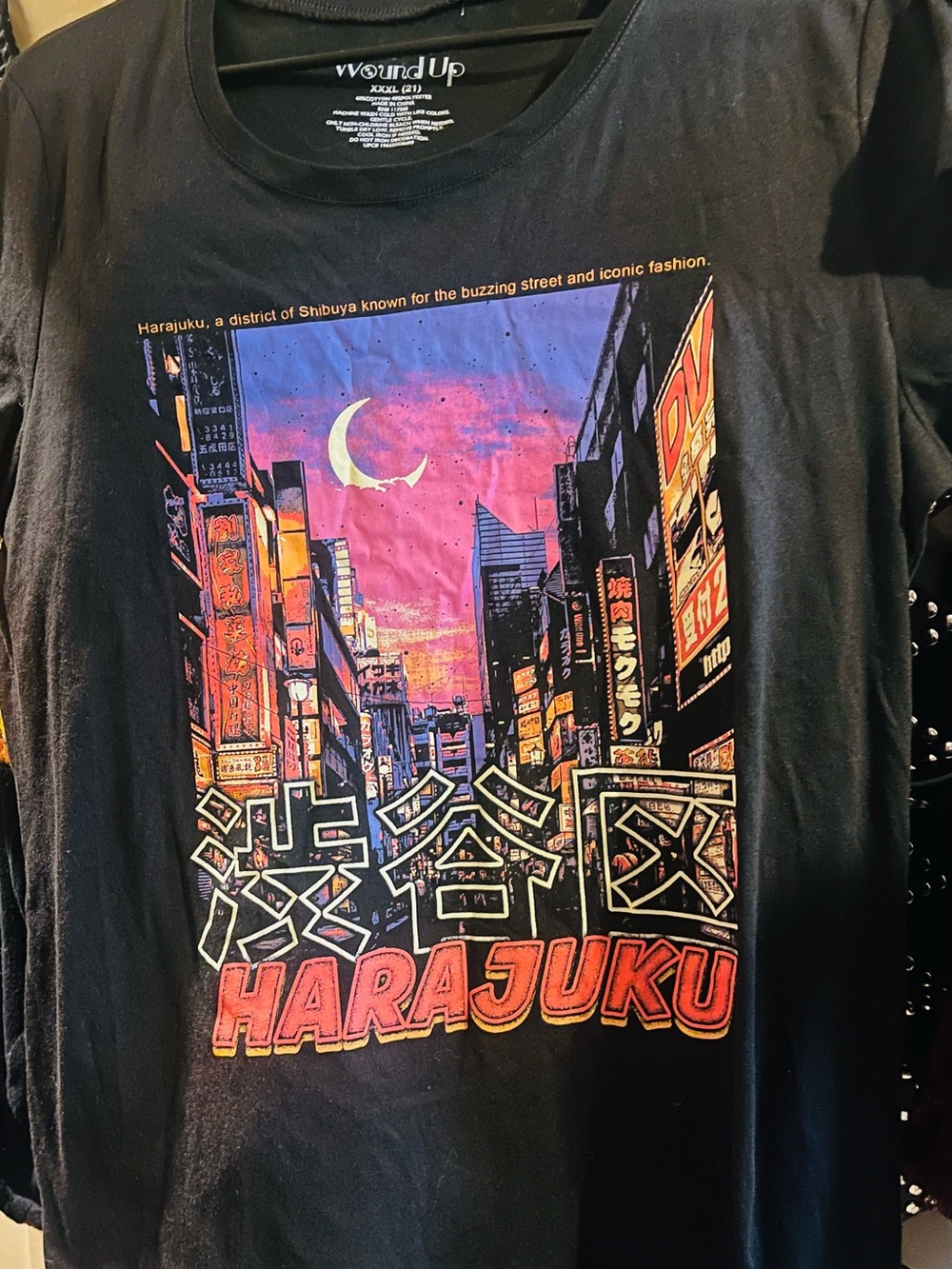 Wound Up Black Tee with Pink & Purple Harajuku City Print